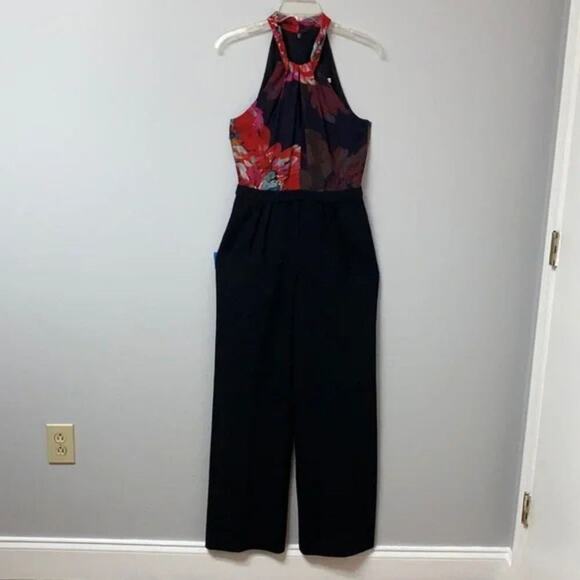 Trina Turk Floral & Black Halter‎ Jumpsuit Size 6 - Picture 9 of 14